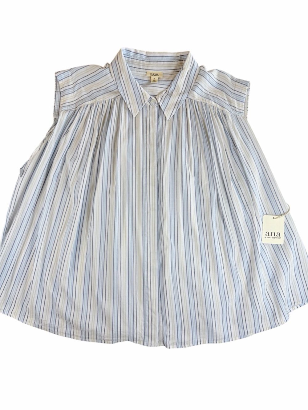 ANA A New Approach Striped Sleeveless Blouse Top NWT Blue Tan White Plus Size 2X
